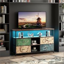 Meuble Tv,meuble Tv Led,meuble Tv Haut,4 Tiroirs En Tissu De Rangement Pratique,avec Led,137×30×78 Cm,structure Acier,marron Coloré