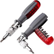 Ersandy - Ratchet Screwdriver With Multi-magnet Bit, 10 In 1 Small Pocket Mini Screwdriver Suitable For Home And Car Interior, Red, 1 Pack