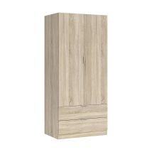 Usinestreet Armadio guardaroba 2 ante e 2 cassetti in rovere canadese – L. 81 x P. 52 x H. 180 cm – Design salvaspazio
