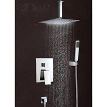 Duscharmatur mit Brausekopf 12" Edelstahl – Strahlstärke 15,2 L/min – Höhe 490 mm – Breite 320 mm – Tiefe 150 mm – Durchmesser Duschkopf 300 mm