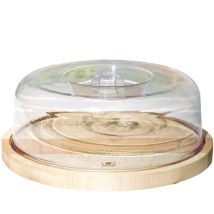 Porta Formaggio Realizzato In Legno Di Faggio Tondo Diametro 26.5 Cm Campana In Plastica