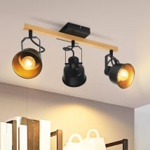 Gbly Deckenstrahler 3 Flammig Schwarz Deckenspots E14 Spots : Deckenlampe Vintage Schwenkbar 350° Max.25w E14 Fassung Industrial Holzmaserung 