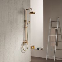 Duschsystem Antik Messing Duscharmatur Set Goldfarben Duschset,duschgarnitur Mit Kopfbrause,handbrause Kopf,höhen- Und Winkelverstellung Der Stütze,
