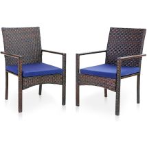 Phivilla - 2 Packs Rattan Garden Chairs Patio Chairs Set Of 2 Metal Rattan Chair With Cushion Outdoor Garden Chair Weather Resistant