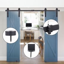 Axhup - Herraje Puerta Corredera Kit, Kit De Rieles Deslizantes Para Puerta Doble De Granero Con Ruedas Pequeñas, Negro - 200cm