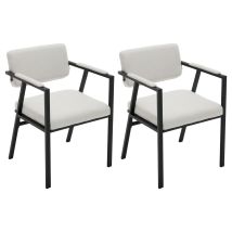 Sillas De Comedor 2pcs En Lino Cocina Moderna Sillas De Ocio Con Patas De Metal Para Sala De Estar Restaurante, Blanco, Wahson