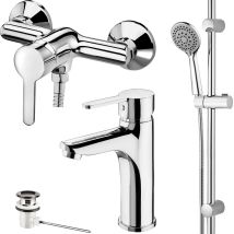 W7 - Set Zola Mitigeurs Lavabo Et Douche + Colonne Et Douchette 5 Jets