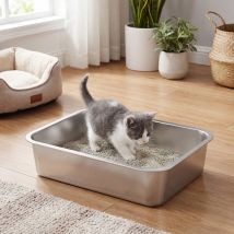 Bac À Litière Pour Chats En Acier Inoxydable, Ouvert, Pour Petits Chats, 40 X 30 X 10 Cm, Argent