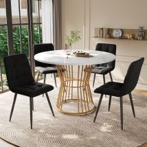 Set Tavolo Da Pranzo (5 Pezzi), Set Tavolo Da Pranzo Con 4 Sedie, Set Tavolo Da Cucina, Tavolo Da Pranzo Rotondo Diametro 100 Cm Con Gambe In Metallo 