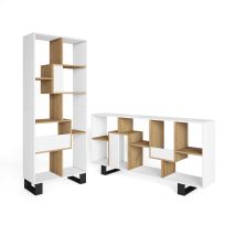 Skraut Home - Libreria Scaffale, Scaffali In Legno A Ripiani, 67x31x174cm, Design Industriale, Stile Moderno, Bianco E Rovere