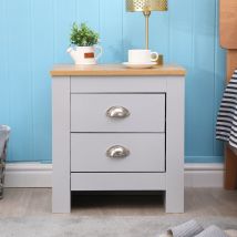 Furniture HMD – Grey 2 Drawers Bedside Table – 45 cm Width – 35 cm Depth – 48 cm Height – Chipboard