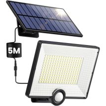 Solarbetriebene Außenleuchte Mit Bewegungsmelder, [3 Modi/204 Leds/2000 Lm], Wasserdicht (ip65), Led-strahler Mit 5 M Kabel Für Garten Und Garage