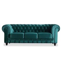Mubeko - Sofá Chester 3 Plazas Tejido Velvet Verde 211cm (ancho) X 75cm (alto)