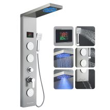 Rovogo – Colonne De Douche Hydromassante Sans Batterie – 3 Jets Massage – Affichage Led Température – Bec Baignoire – Acier Inoxydable Brossé