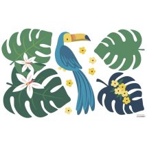 Sticker Lilipinso Toucan Bleu Et Feuilles 60 X 40 Cm