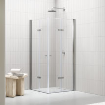 Moments Of Glass - Mampara De Ducha Emma 75x75x180cm, Reversible, Puertas Plegables, Ajuste 73.5-75.5x73.5-75.5cm, Perfiles Cromados, Cristal Templado