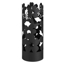 Portaombrelli Design Moderno Porta Ombrelli In Metallo Flowers Con 2 Gancini E Vaschetta Scolapioggia Rimovibile 19x19x49 Cm (nero) - Baroni Home