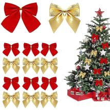 Weihnachtsbaumzubehör, 100 Stück Kleine Weihnachtsbaumschleifen, Rote Weihnachtsschleifen, Goldene Weihnachtsdekorationen Mit Schleife, Geeignet Zum 