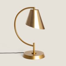 LEDKIA – Lámpara de Mesa Metal Edern Dorado – Diseño moderno, base estable, luz cálida, pantalla neutra, bombillas E27 no incluidas