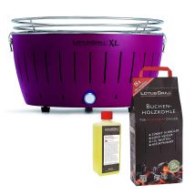 Barbecue Viola Xl Con Batterie E Cavo Di Alimentazione Usb + 2.5kg Di Carbonella Di Faggio + Gel Combustibile 500ml -lotus Grill