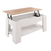 Couchtisch Mit Höheverstellbarer Plate Ausziehbarer Wohnzimmertisch Sofatisch Kaffeetisch Klapptisch 100x50x43,5(52,3)cm Modell Nicoleta Weiß Glanz 
