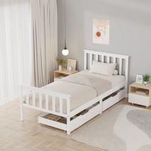 Westwood Wood Single Bed Frame With Pull Out Storage Drawers Kids Adults White