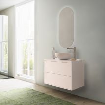 Caesaroo - Mobile Bagno Sospeso 80 Cm 2 Cassetti In Legno Bianco Satinato Con Lavabo D'Appoggio - Olympus - 80 Cm Standard