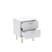 White Mmt Bedside Table, 2 Drawers, White/black With Gold Legs, 42cm Wide Chest