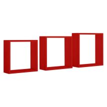 Juego De 3 Estantes De Pared, Cubos Decorativos, Estantes Cúbicos, Cubos De Pared, Rojo, 30x30x10 Cm, 27x27x10 Cm Y 24x24x10 Cm - Incubo Slim