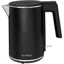Gutfels Wasserkocher 1L 2200W Edelstahl schwarz/chrom – Trockengehschutz – Überhitzungsschutz – 360°-Sockel – doppelwandige Hülle