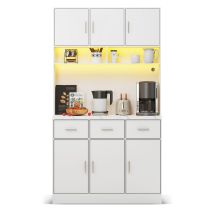 Buffet 100x40x180cm Con Testiera A Led E Cassettiera, Schubladen, Bianco, Bianco.