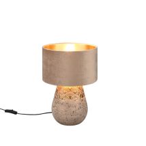 Kiran Lampada Da Tavolo Ceramica Grigio E Oro Con Paralume Velluto Beige E Oro H. 38cm 1 Luce Attacco E27
