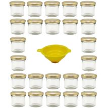 Viva Haushaltswaren - G1130125/24t/x - Vasetti Piccole Per Marmellata Con Tappo Dorato, 24 Pezzi, Capacità: 125 Ml, Imbuto Giallo Incluso, Chiusura 