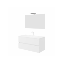 Arati Bath&shower - Mueble De Baño Suspendido De 100 Cm En Madera Blanca Brillo Con Lavabo Y Espejo - Empoli - Con Espejo Y Lámpara Led