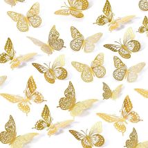 48 Pcs Papillon Décoration Sticker Doré 3d, Autocollants Papillon Amovibles Diy Enfants Filles Adultes Autocollants De Fête - Or