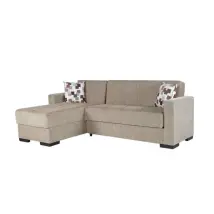 Bellahome - Divano Letto 'merlin' Con Cassettone E Penisola Reversibile Beige, 225x150x81 Cm