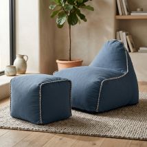 Sillón Puf Minibuddy's Rest Forma Pera Con Reposapiés, 75x60x65 Cm Para Interior, Desenfundable, Con Pespuntes, Azul - Soo Santaï