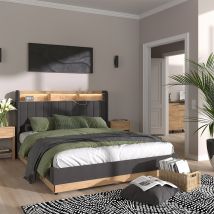 Cama Tapizada Nura, Antracita, 167.5 X 216 Cm Con Colchón Vitalispa