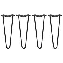 Legs - 4 Patas De Horquilla Metálicas Para Mesa Muebles Metal Hairpin Legs 35.5cm Acero Negro 2 Puntales De Espesor 10mm Con Pies Protectores + 