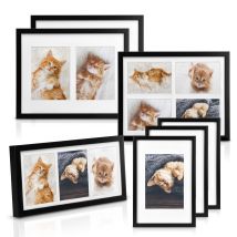Set Di 7 Cornici Foto - Cornice Foto Multiple Da Parete, Portafoto In Vetro Plastica E Sospensione In Metallo Nero - Bomoe