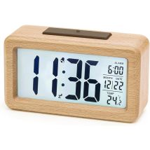 Vtizikl Réveil Numérique En Bois, Réveil Led Horloge Digitale Sans Tic-tac Avec Affichage Date, Température, Fonction Snooze