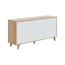 Mirakemueble - Kikua Plus Credenza 3 Ante 154x40x75 Cm Rovere Bianco Con Ripiani Interni