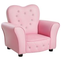 Fauteuil Enfant Rembourré Housse Pvc Cadre Bois Chambre 59x41,5x49cm, Rose