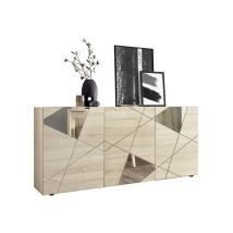 Movil Multiusos Vittoria - 3 Puertas, Estanterias, Espejos - Para El Dormitorio, Cocina, Vestibulo - Blanco En Tablero De Aglomerado Revestido De 