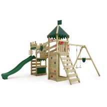 Fatmoose Riverrun Royal Wooden Play Tower With Swing And Slide In Green