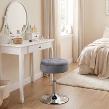 Tabouret De Coiffeuse En Velours, Pivotant Avec Rangement, Hauteur Réglable 49-65cm, Gris