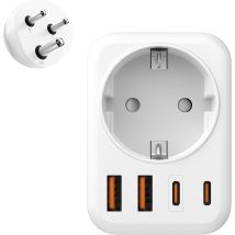 Südafrika-reiseadapter, 5-in-1-reiseadapter Frankreich-südafrika Mit 1 Netzstecker, 2 Usb-c- Und 2 Usb-a-anschlüssen (typ M) Für Reisen Nach Südafrika