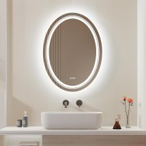 Luvodi - Specchio Bagno Con Led Luce Ovale Retroilluminato + Frontale Specchio Smart Bagno 50x70cm