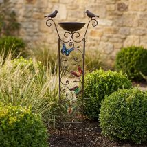 Vogeltränke Vogelbad Garten Schmetterling Braun Eisen Boden Lackiert H 101,5 Cm