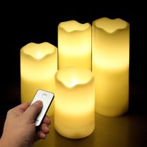 LED Kerzen 4er Set – batteriebetrieben – Fernbedienung – Ø 7,5 cm – Höhe 10/12,5/15/17,5 cm – Wachs/Kunststoff